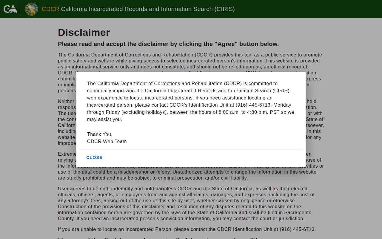 CDCR CIRIS search for Madera County state-prison release records