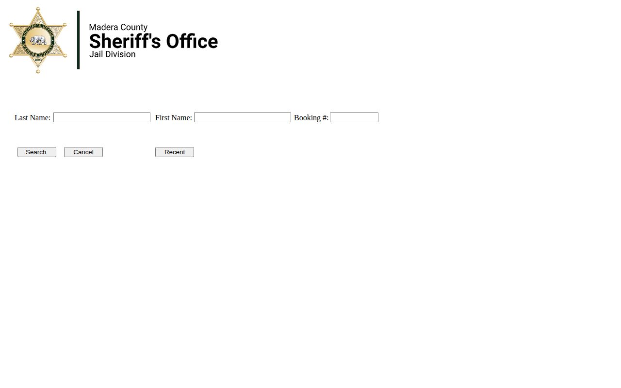 Madera County released inmate search form with archive record option