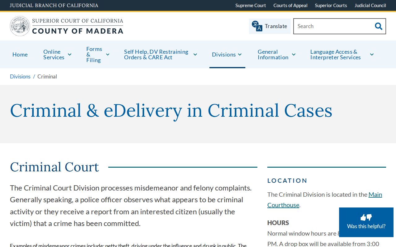 Madera County court holding release record and criminal division source